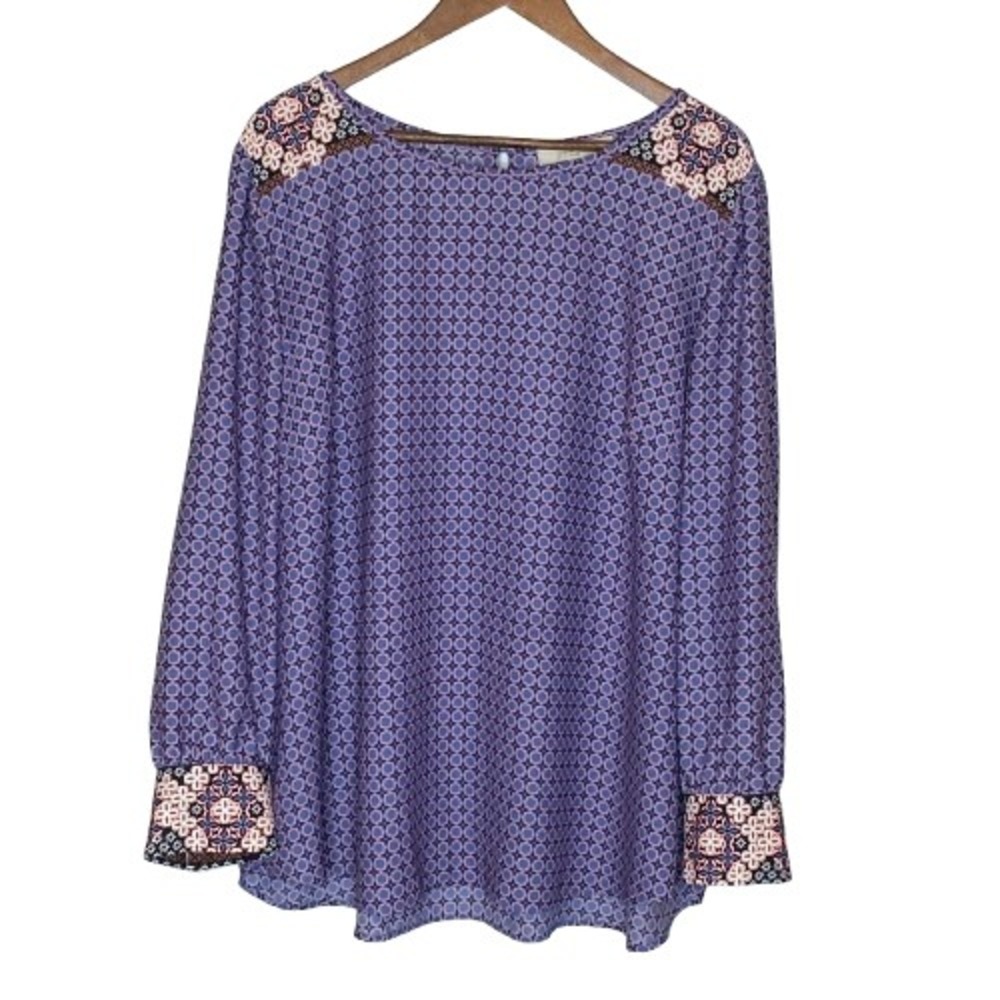 LOFT Plus Womens Geometric Floral Mixed Print Blouse Top Size 24 Artsy Boho